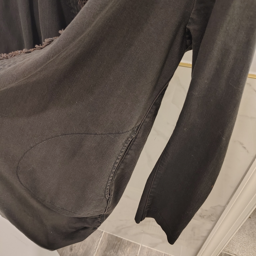 Prairie Underground dark Denim Distressed Trim Long Open Jacket - Picture 11 of 15